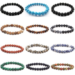 Chakra Beaded Bracelet Men 8mm Natural Stone Lava Rock Tiger Eye Black Onyx Matte Healing Beads Stretch Charm Yoga Women Jewelry  - FLASHSHIRT